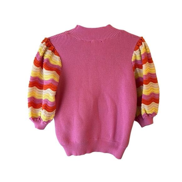 Anthropologie THML Rib Knit Mid Puff Sleeve Sweater XS Sherbet Coachella - Picture 4 of 9
